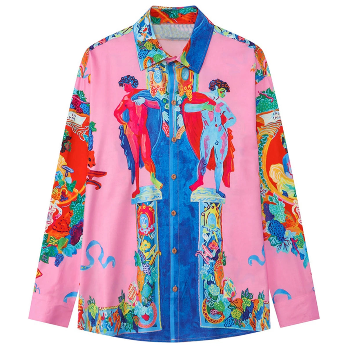 Men Fashion Button Shirts Printed Oversized Harajuku Streetwear Shirts Long Sleeve Loose Button Up Blouse For Male Hemd Herren